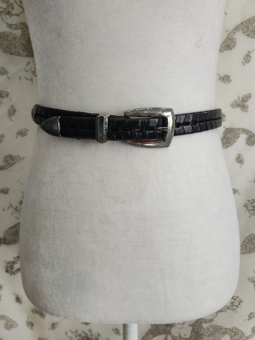 Vintage Brighton Black Textured Skinny Waist Belt